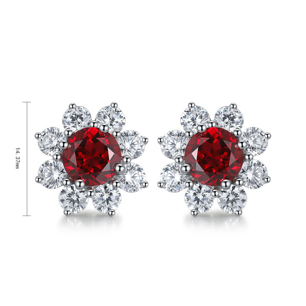 S925 Sterling Silver Cultured Red Sapphire Earrings