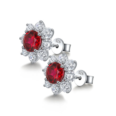 S925 Sterling Silver Cultured Red Sapphire Earrings