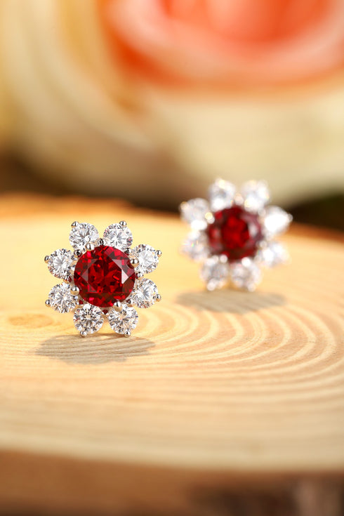 S925 Sterling Silver Cultured Red Sapphire Earrings