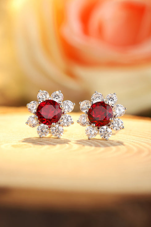 S925 Sterling Silver Cultured Red Sapphire Earrings