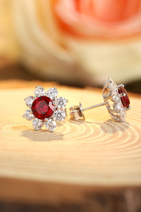 S925 Sterling Silver Cultured Red Sapphire Earrings