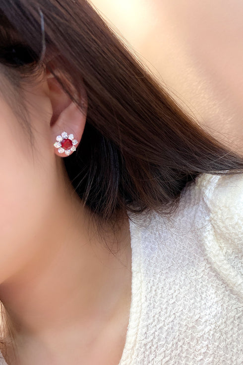 S925 Sterling Silver Cultured Red Sapphire Earrings
