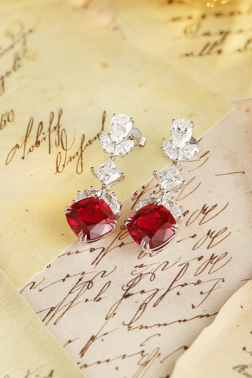 S925 Sterling Silver Cultured Red Sapphire Earrings