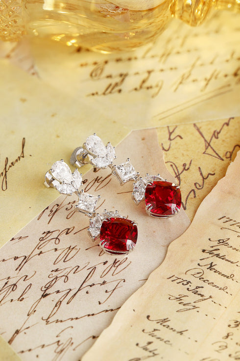 S925 Sterling Silver Cultured Red Sapphire Earrings