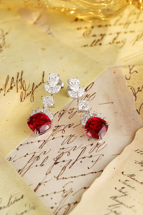 S925 Sterling Silver Cultured Red Sapphire Earrings