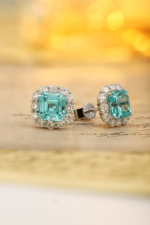 PT-950 Lab Grown Diamond Lab Grown Paraiba Earrings