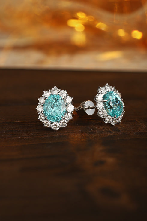 PT950 lab-grown diamond lab grown paraiba earrings