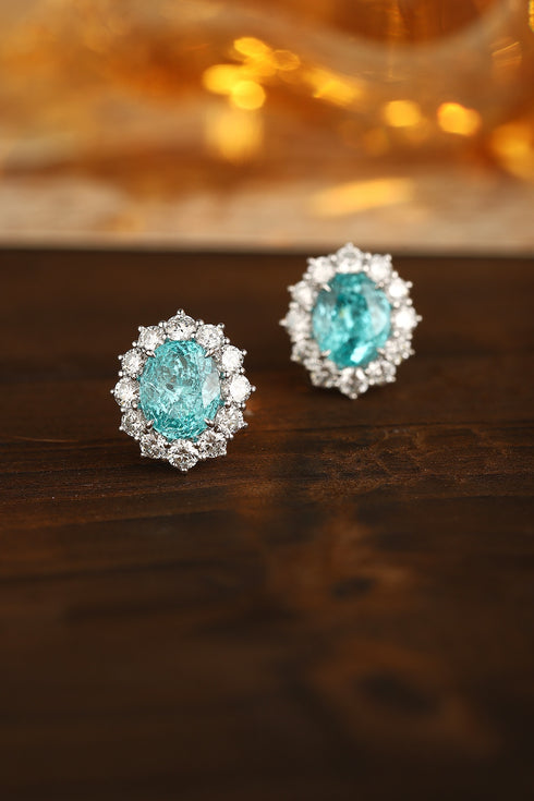 PT950 lab-grown diamond lab grown paraiba earrings