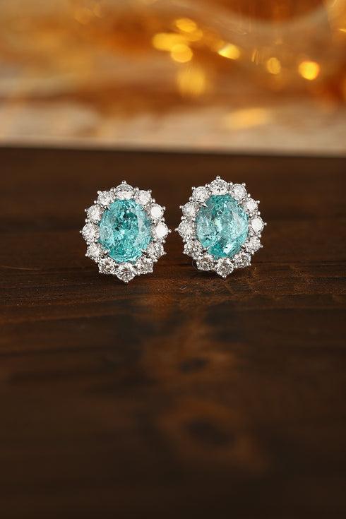 PT950 lab-grown diamond lab grown paraiba earrings