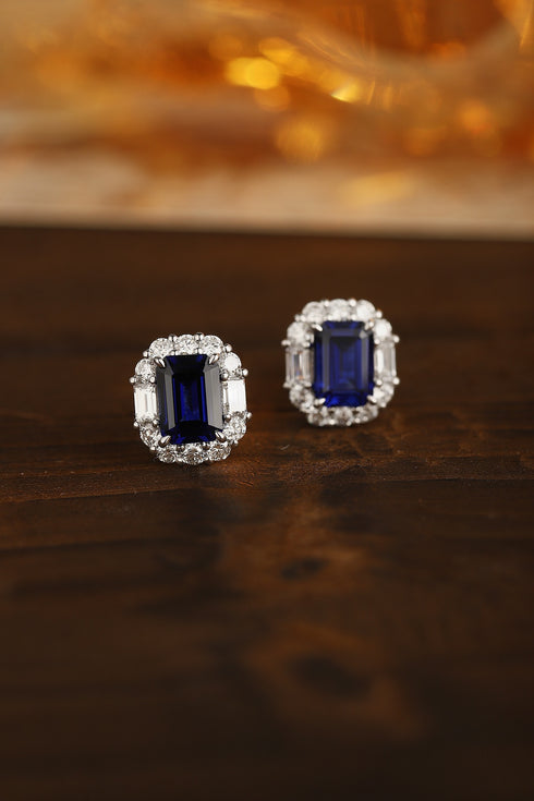 PT950 lab grown diamond lab grown sapphire earrings