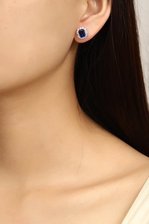 PT950 lab grown diamond lab grown sapphire earrings