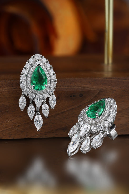 S925 sterling silver cultured emerald earrings