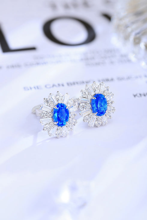 S925 silver cultured cobalt spinel earrings