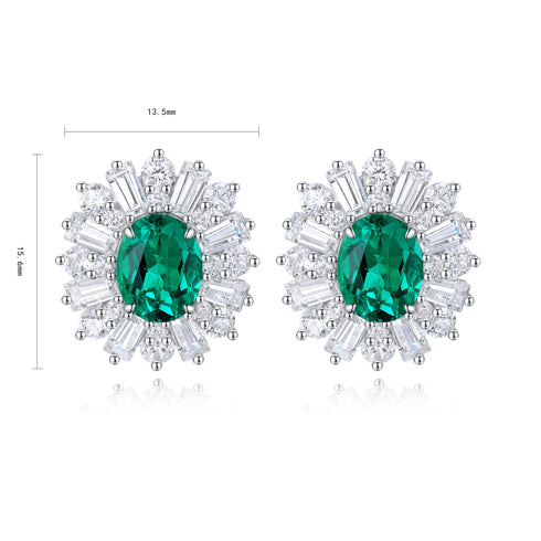 S925 silver cultured emerald earrings
