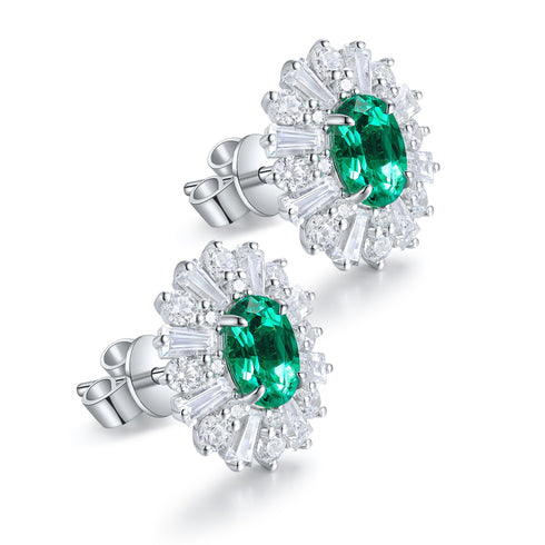 S925 silver cultured emerald earrings