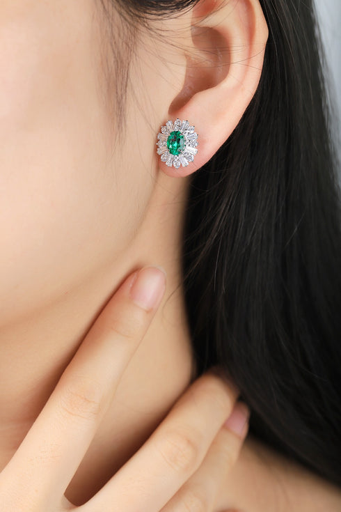 S925 silver cultured emerald earrings
