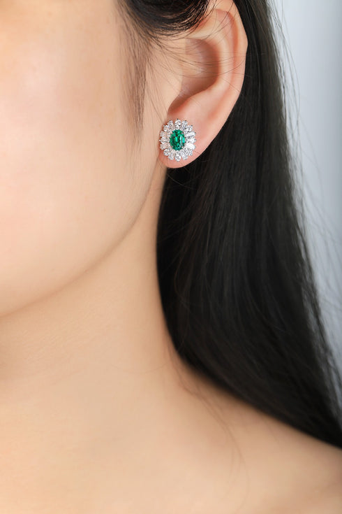 S925 silver cultured emerald earrings