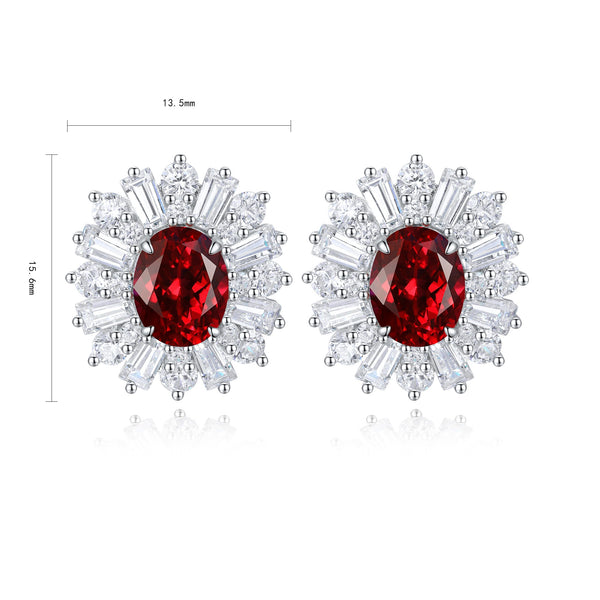 S925 sterling silver cultured red sapphire earrings