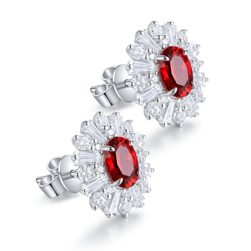 S925 sterling silver cultured red sapphire earrings