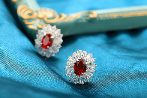 S925 sterling silver cultured red sapphire earrings