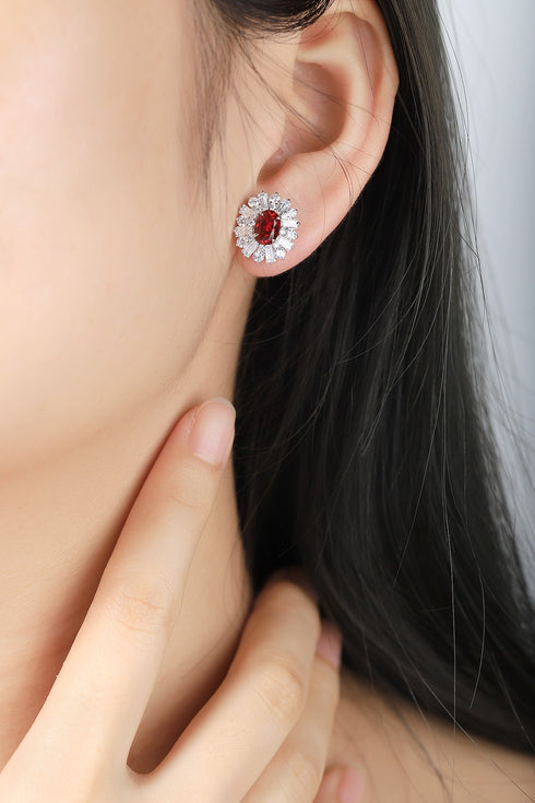 S925 sterling silver cultured red sapphire earrings