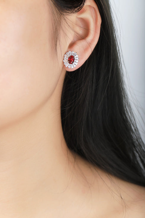 S925 sterling silver cultured red sapphire earrings