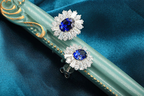 S925 silver cultured sapphire earrings