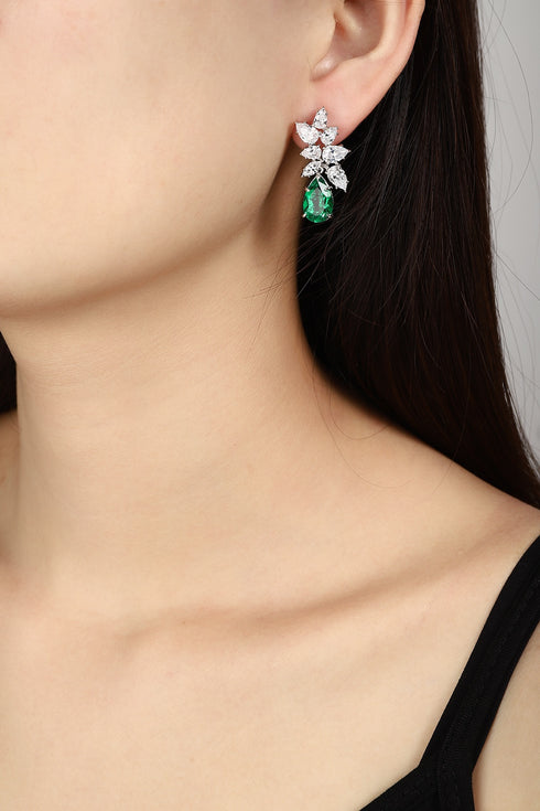 S925 silver cultured emerald earrings