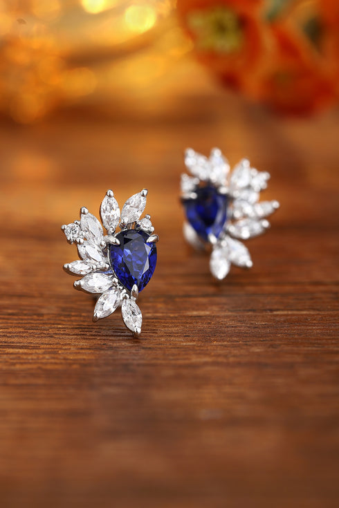 S925 silver cultured sapphire earrings 1.89 ct