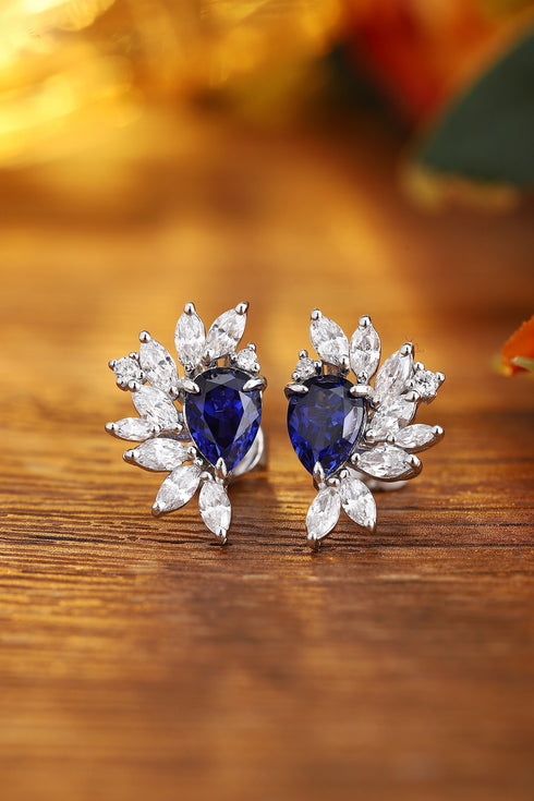 S925 silver cultured sapphire earrings 1.89 ct