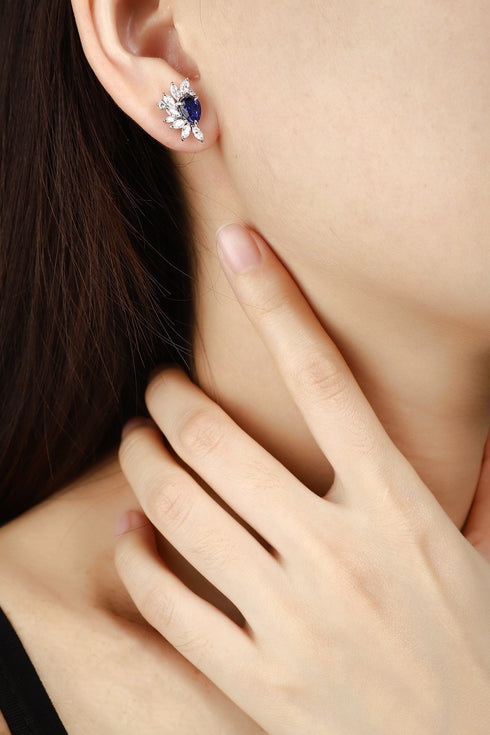 S925 silver cultured sapphire earrings 1.89 ct