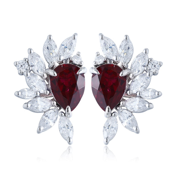 S925 sterling silver cultured red sapphire earrings