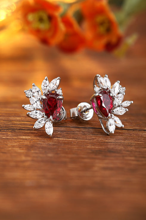 S925 sterling silver cultured red sapphire earrings