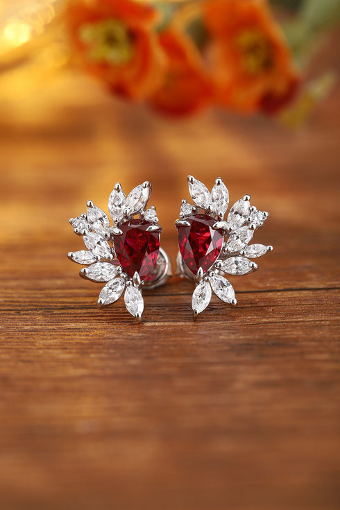 S925 sterling silver cultured red sapphire earrings