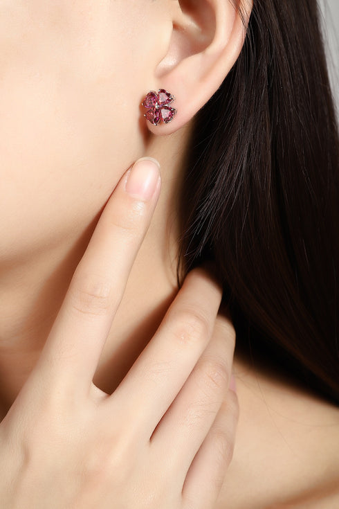 S925 silver red zircon earrings 3g