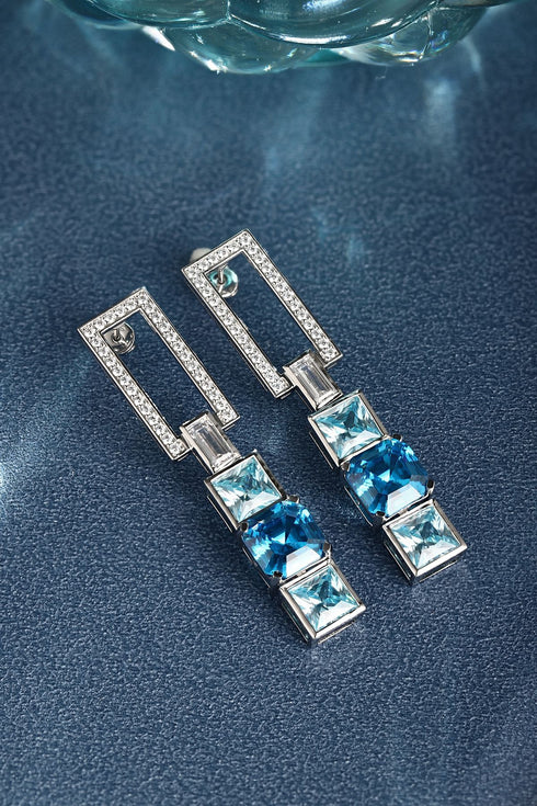 S95 silver sea blue imitation diamond earrings A