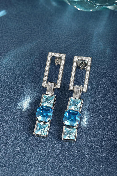 S95 silver sea blue imitation diamond earrings A