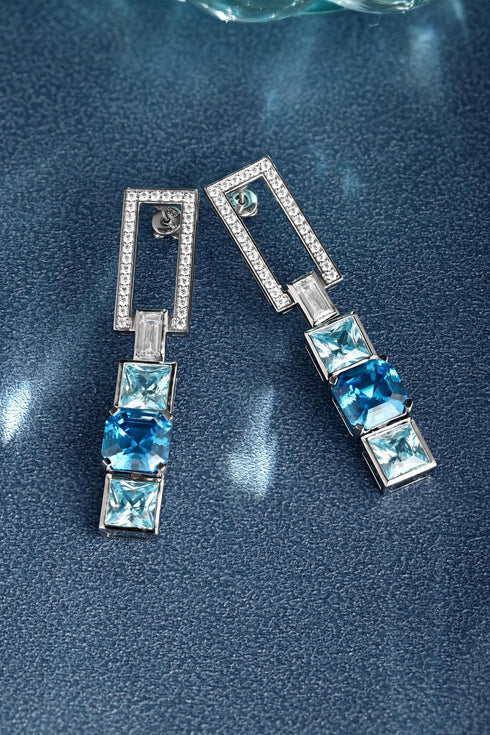 S95 silver sea blue imitation diamond earrings A