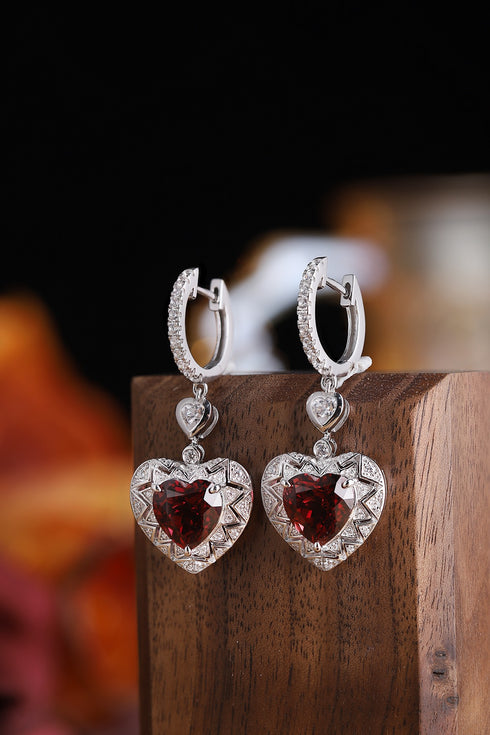 S925 silver natural garnet earrings W
