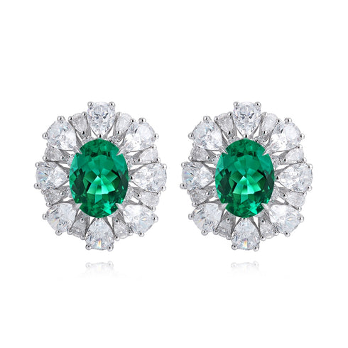 S925 silver cultured emerald stud earrings A