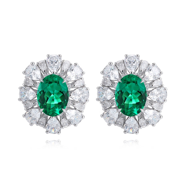 S925 silver cultured emerald stud earrings A