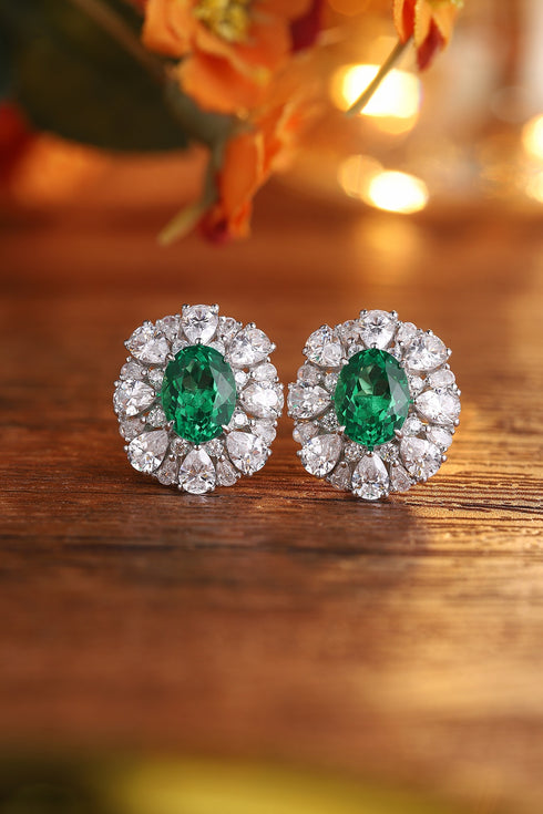S925 silver cultured emerald stud earrings A