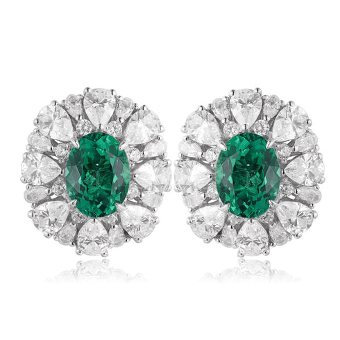 S925 silver cultured emerald stud earrings A