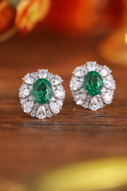 S925 silver cultured emerald stud earrings A