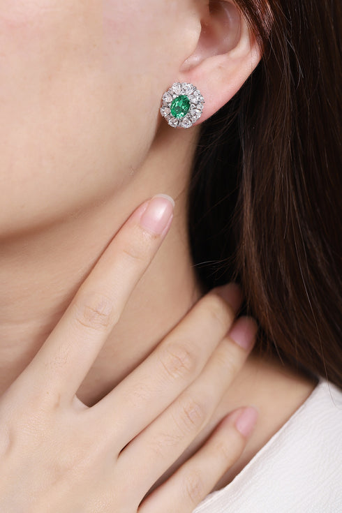 S925 silver cultured emerald stud earrings A