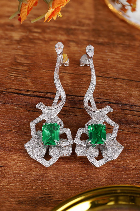 S925 silver cultured emerald earrings W 4ct