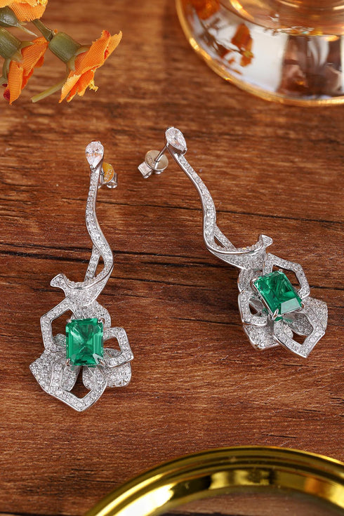 S925 silver cultured emerald earrings W 4ct