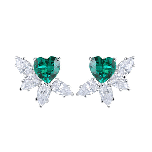 S925 silver cultured emerald earrings W