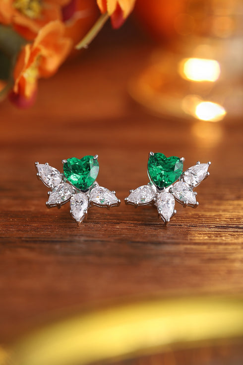 S925 silver cultured emerald earrings W
