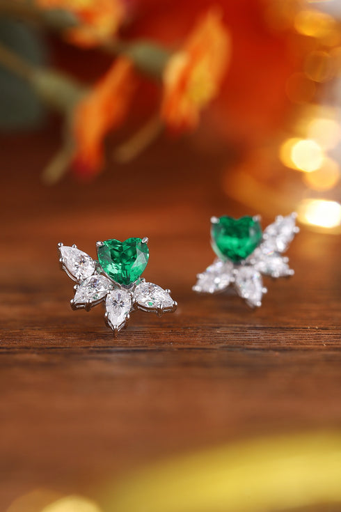 S925 silver cultured emerald earrings W